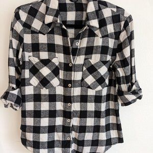 Forever 21 Buffalo Plaid Black and White Flannel Shirt